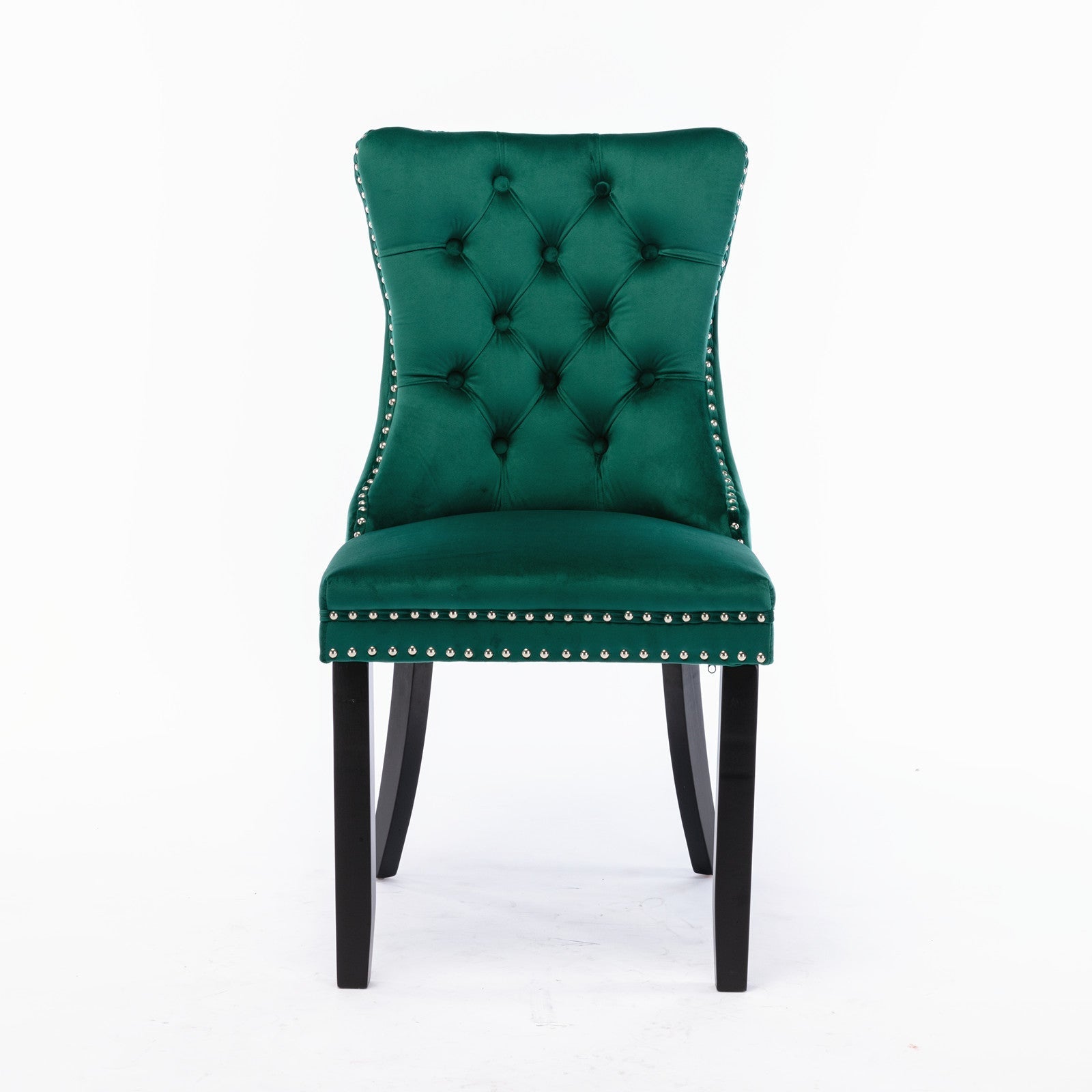 Nikki Collection Tufted Upholstered Dining Chair Wood Legs Nailhead Trim Set of 2 - Green Velvet