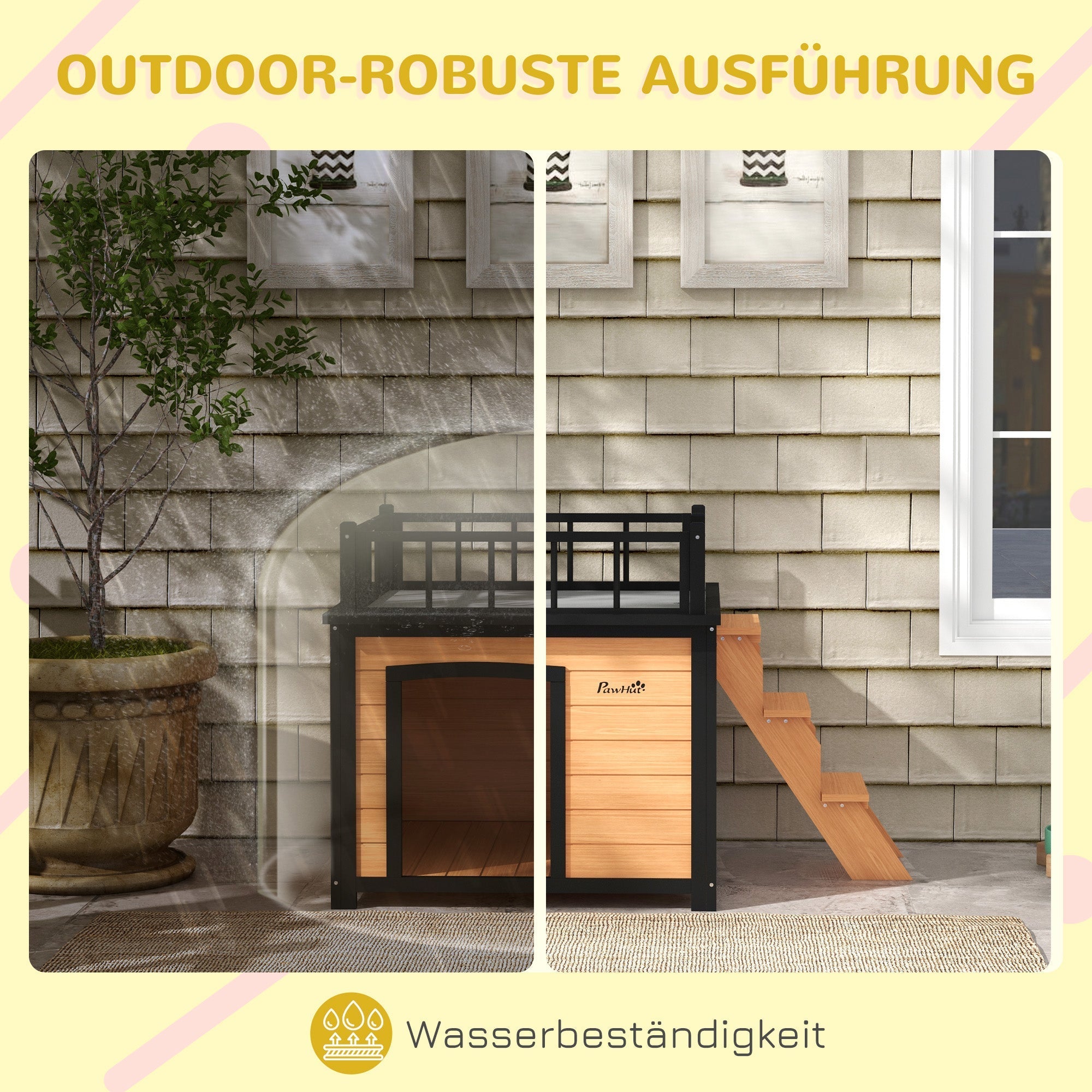 Dog Kennel, Balcony Stairs Window, Fir Wood Yellow