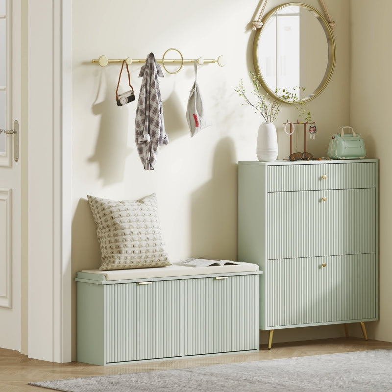 Elegant Ten Shoe Bench with Top Seat - Green
