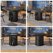 Extendable Dining Table Round to Oval, 118–158 cm, 6 Seater, Walnut/Black