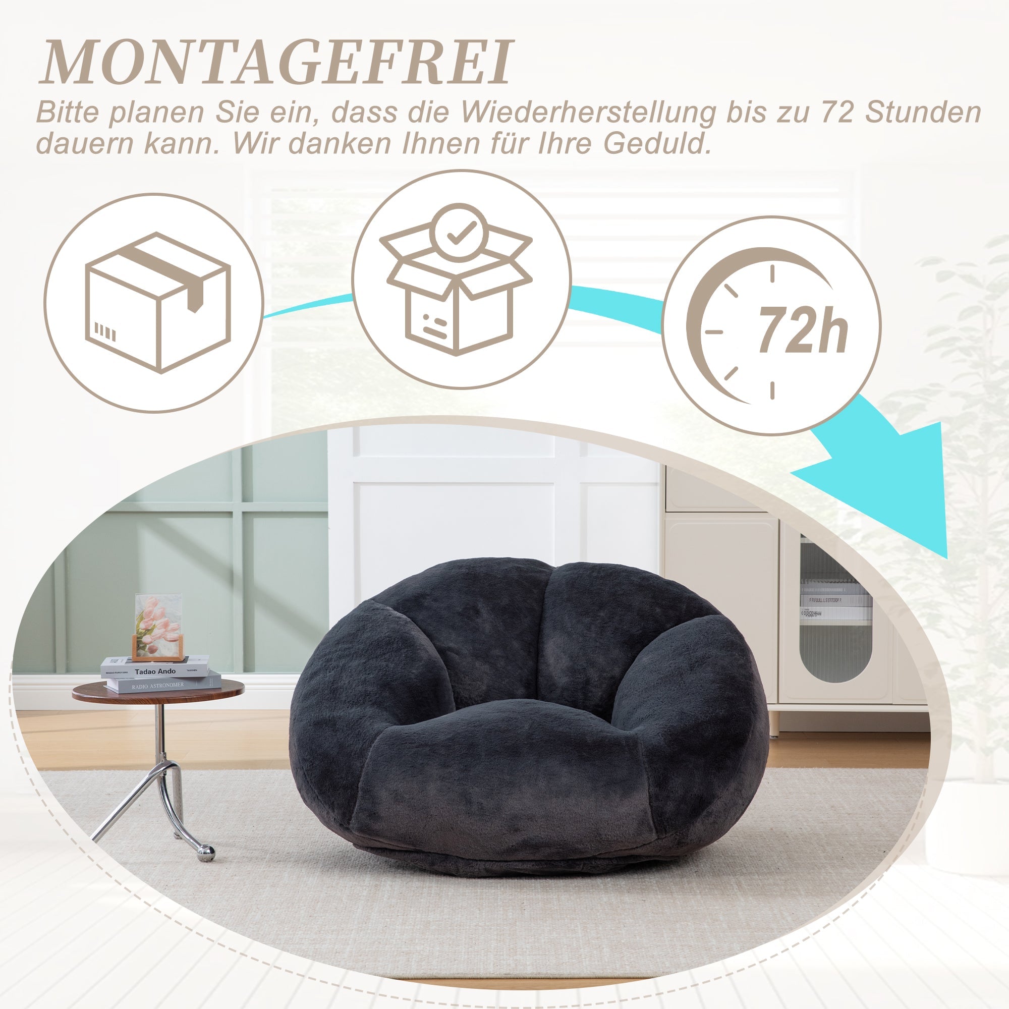 Soft Plush Beanbag Sofa with Non-Slip Base and Memory Foam, Faux Rabbit Fur