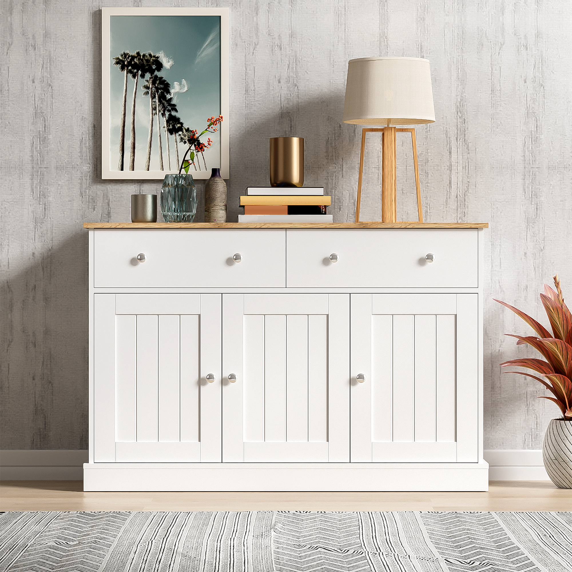 Sideboard, Engraved Texture Living Room Cabinet
