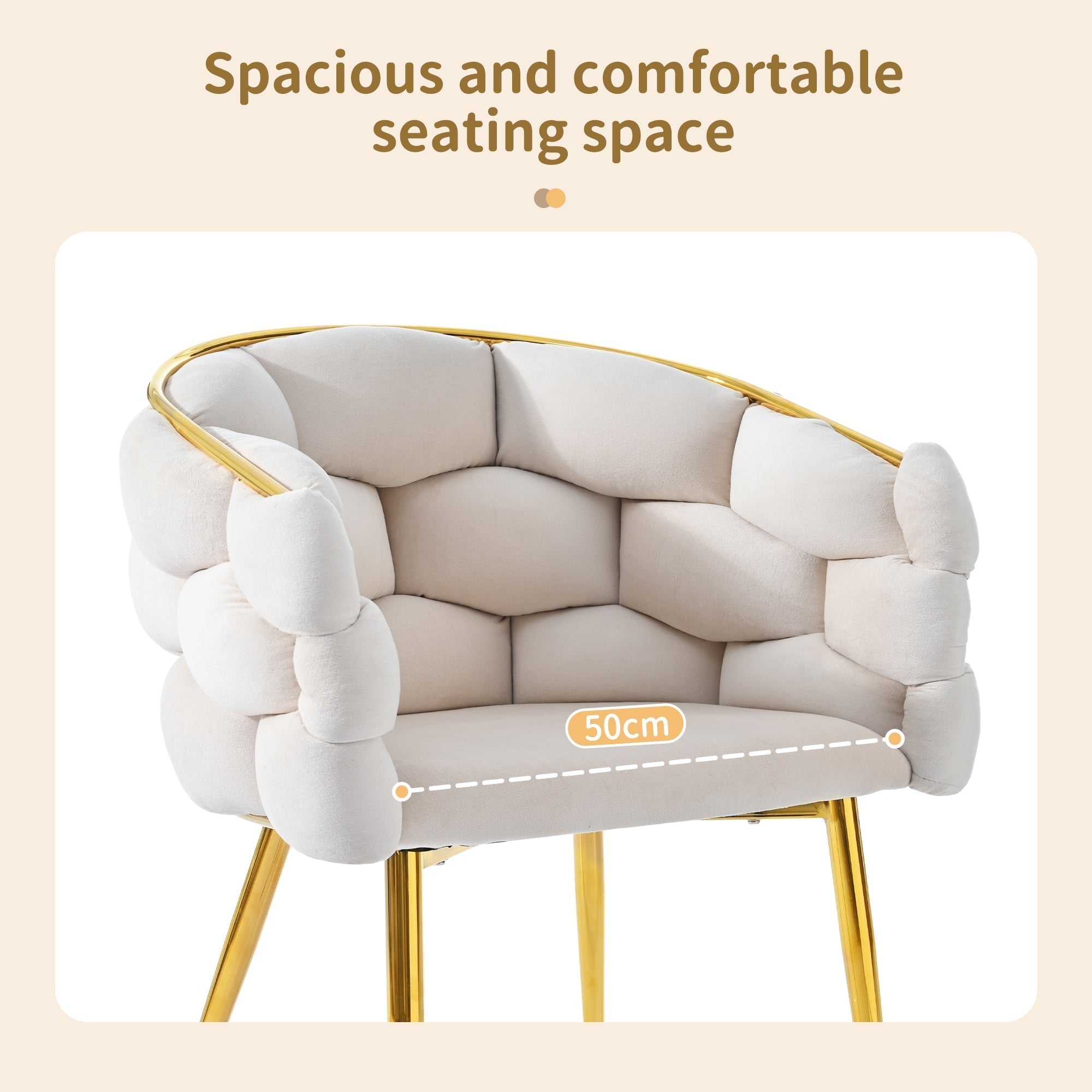Luxurious Velvet Chairs Set of 2 Modern Ergonomic Gold-Plated Iron Legs Beige