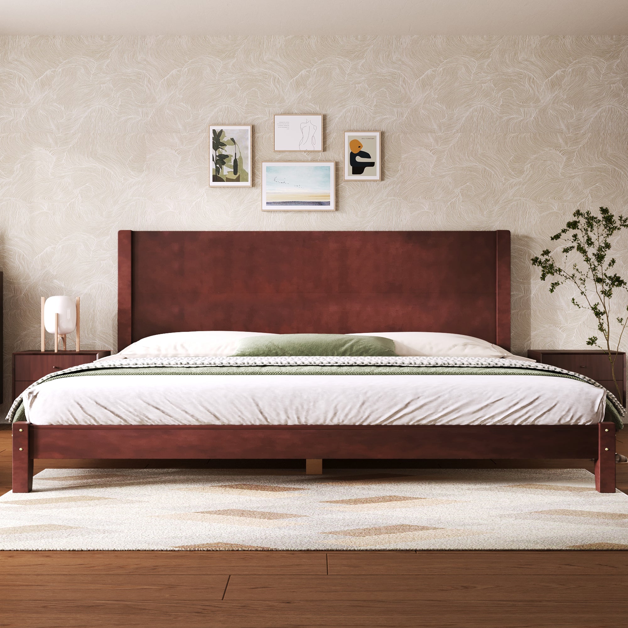 Platform Bed with Headboard and Slatted Base, 180x200cm, Brown Wood ...