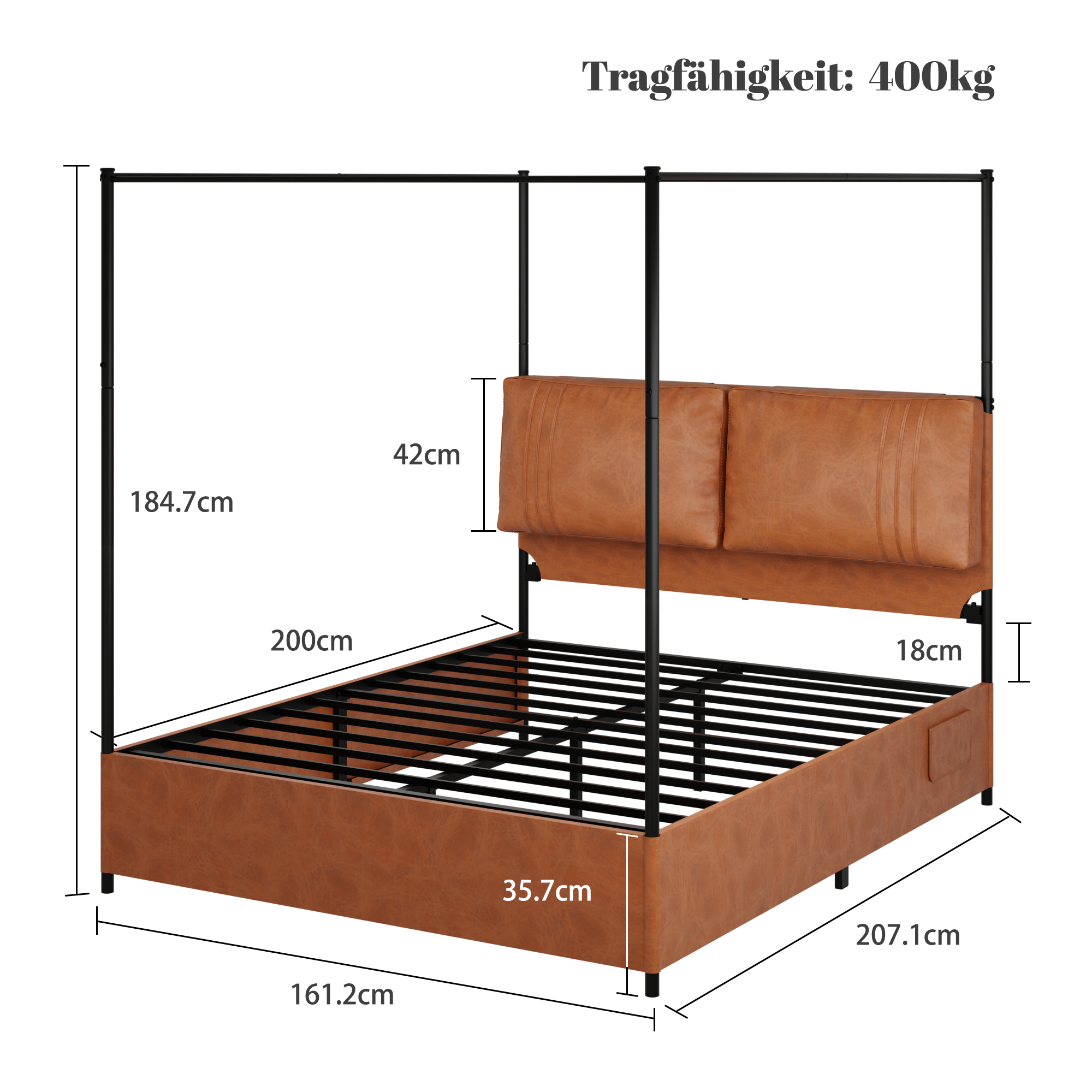 High-End Luxury Bed 160x200cm Soft Cushions Metal Cuff, Dual-Purpose Leather
