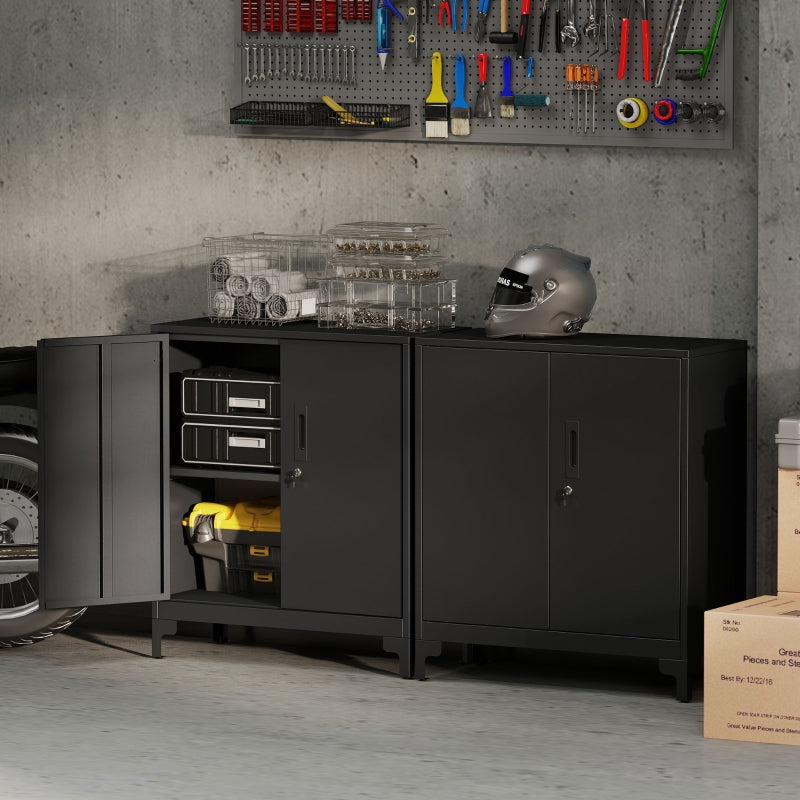 Metall-Büroschrank, abschließbar, 2-stöckig, schwarz