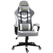 Gaming Chair with Lumbar Support, Headrest, Swivel Wheels, Faux Leather Grey White