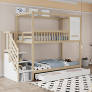 Bunk Bed, 90x200cm House Shape with Drawers & Ladder, Solid Wood, Wood Color