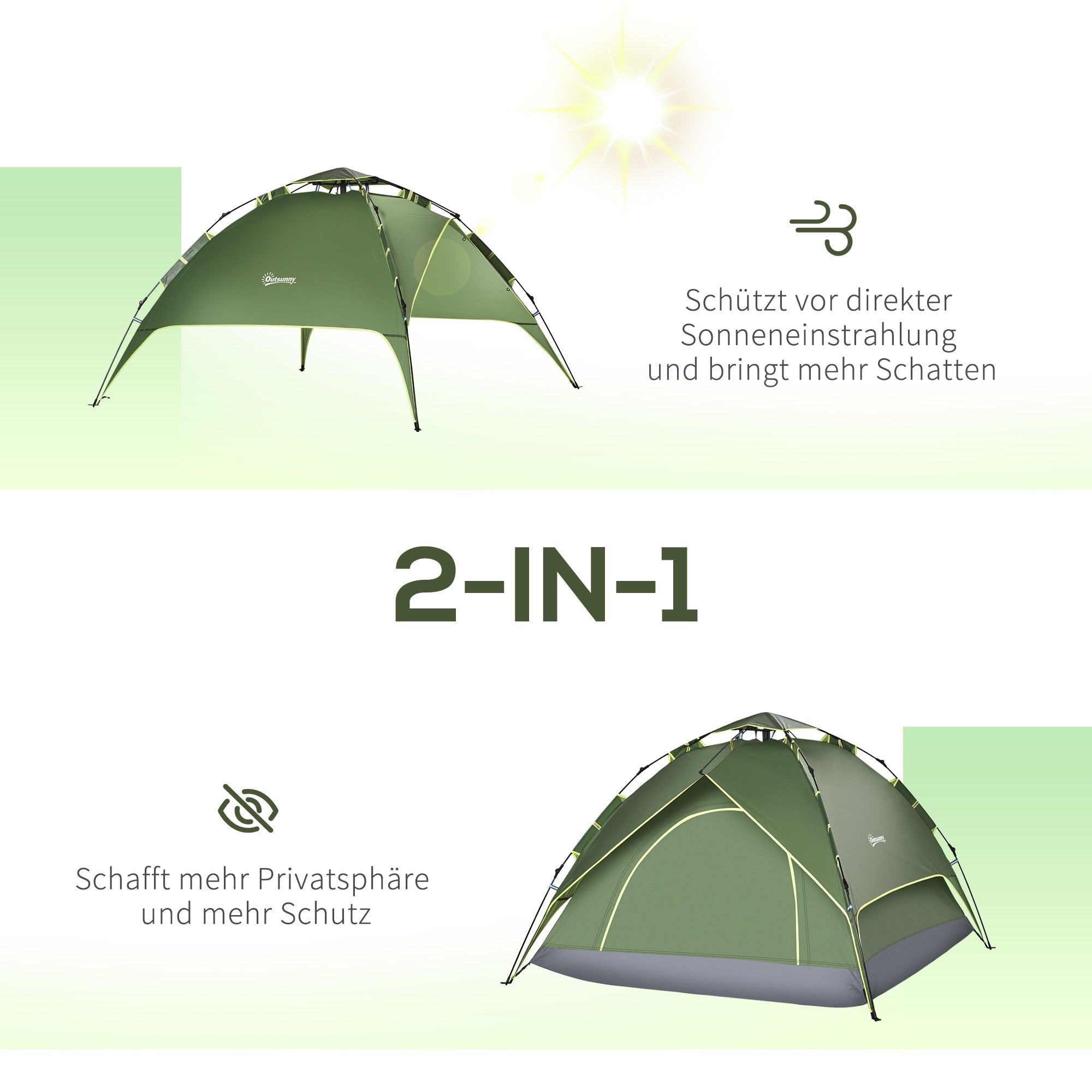 Double Camping Tent, Waterproof 4 Seasons 210x210x140cm, Outdoor Adventure