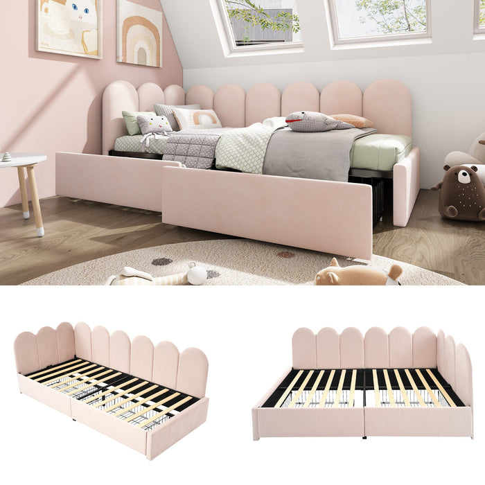 Upholstered Bed, Single with Drawers, Daybed, 90x190cm, Pink Velvet