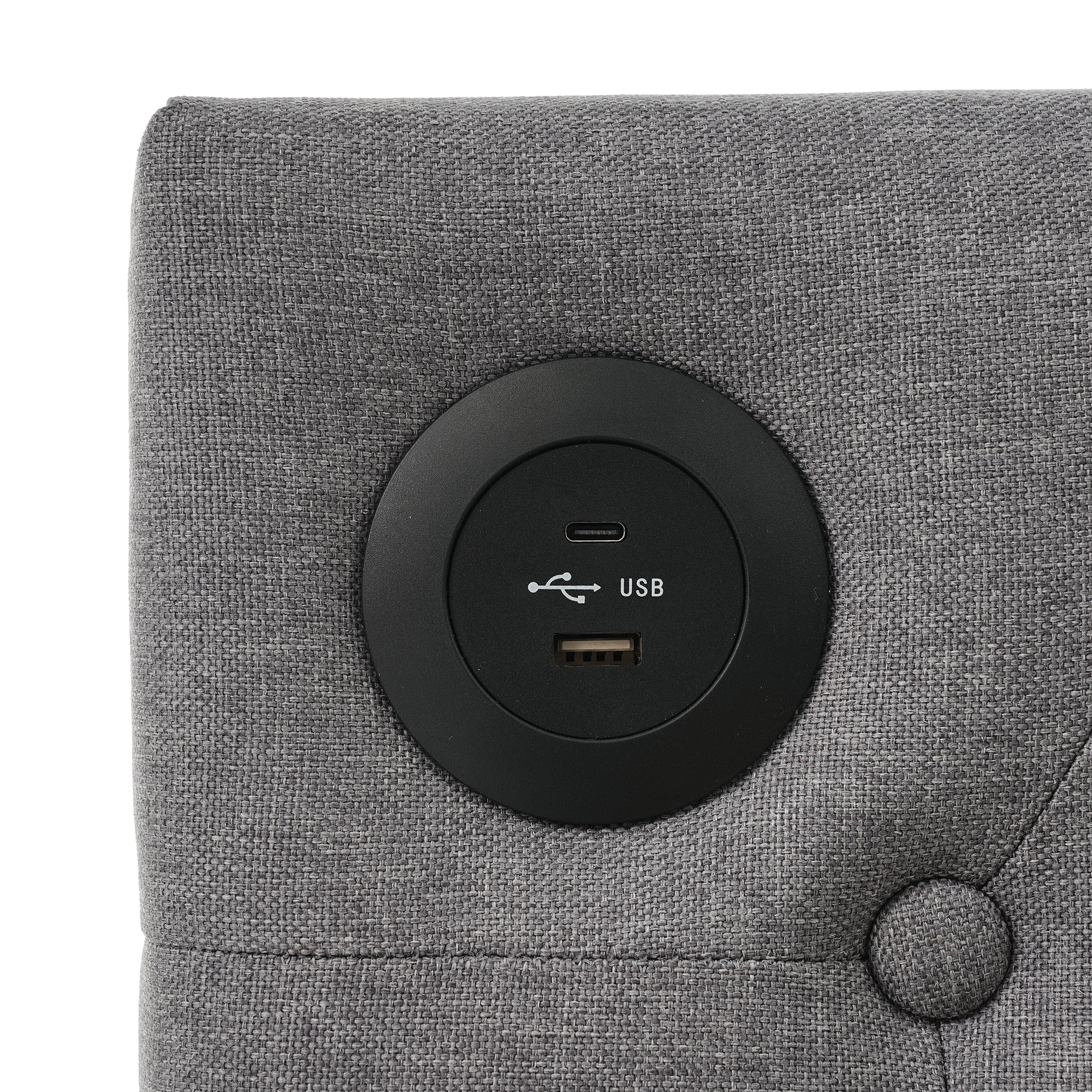 Upholstered Bed Daybed Sofa Bed Storage Bed with USB-C, 2 Drawers, 90x200cm, Grey Linen