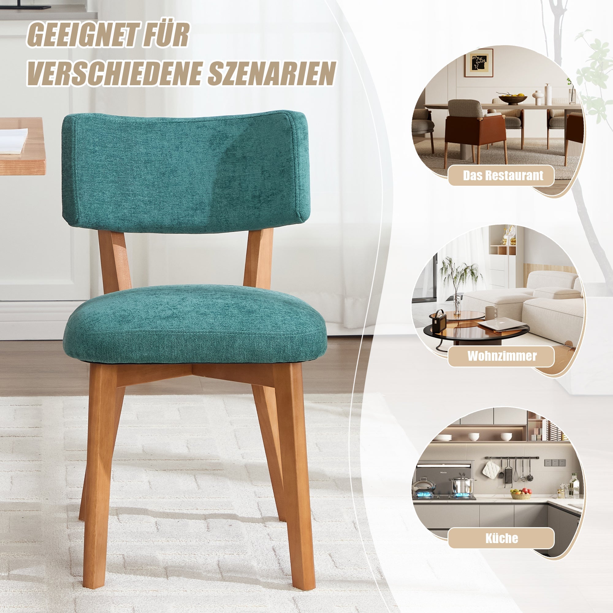 Dining Chair Set of 2, Modern Mid-Century Style Solid Wood Legs, Fabric Upholstered