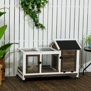 Small Animal Hutch for Dwarf Rabbits, Guinea Pigs, with Wheels, Coffee