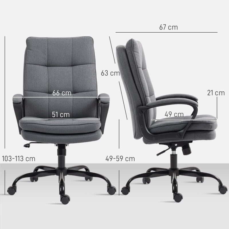 Double Padded Office Chair, Linen-Look Adjustable Height, Charcoal Grey