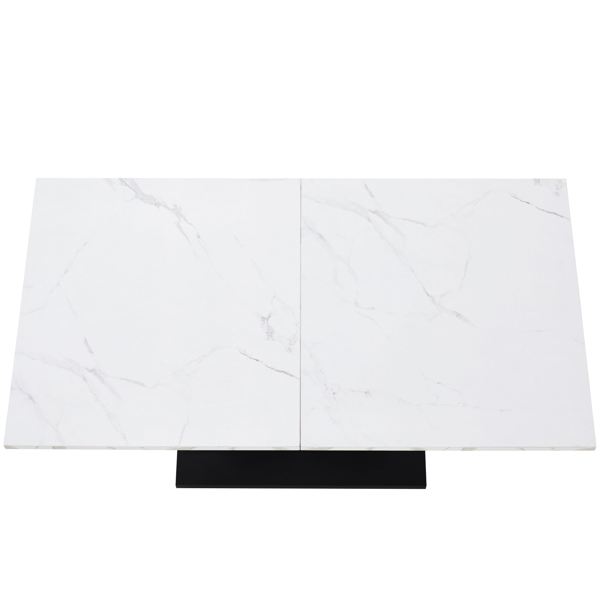 Modern Rectangular Dining Table with Marble Pattern and Adjustable Metal Legs, White/Black