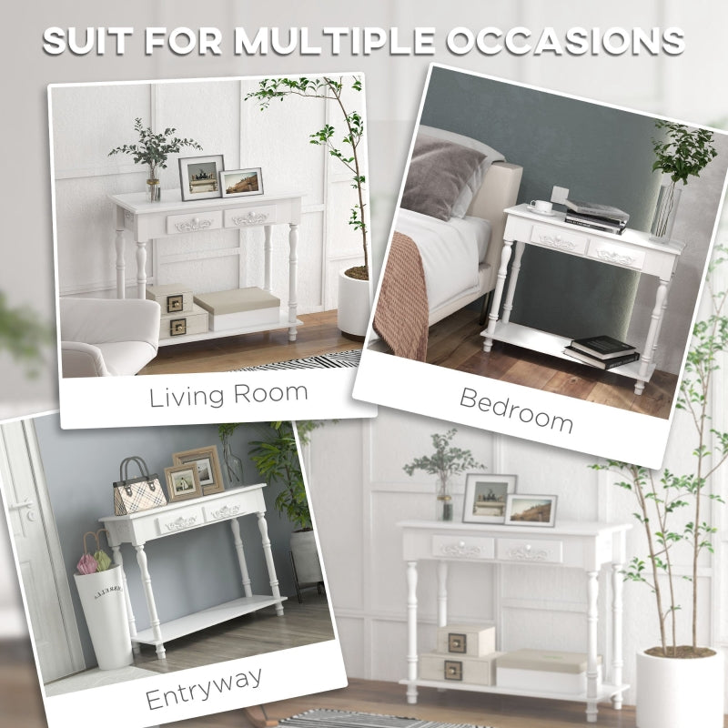 Console Table Modern Sofa Side Desk with Storage Shelves and Drawers White