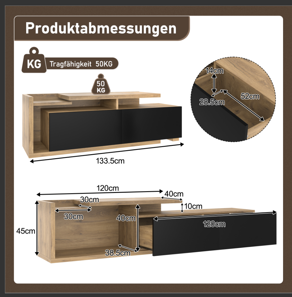 Modular TV Cabinet, Movable Module & LED Lighting, Extendable 2m
