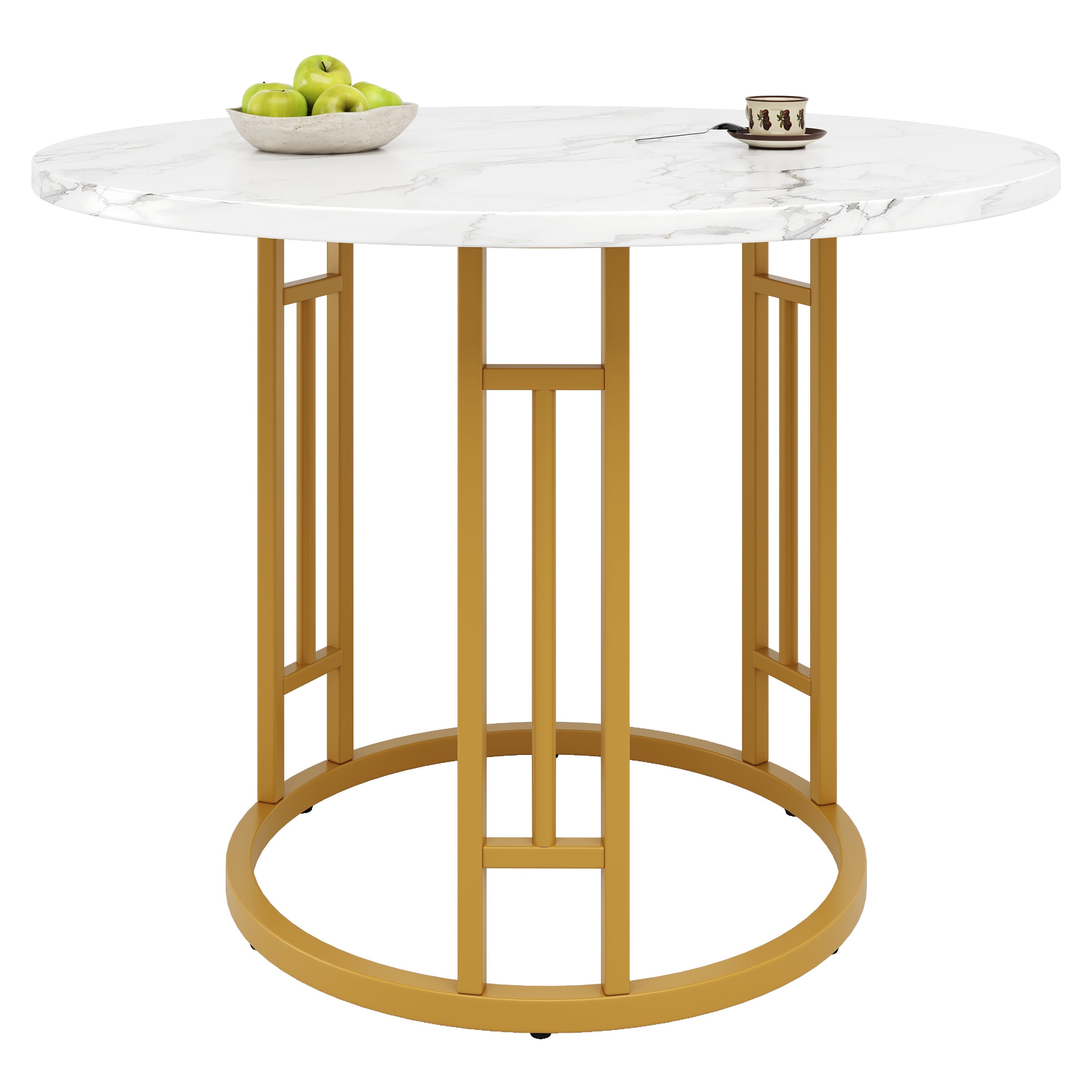 Round Dining Table 80x76cm 4-Person Marble Tabletop Metal Legs Gold