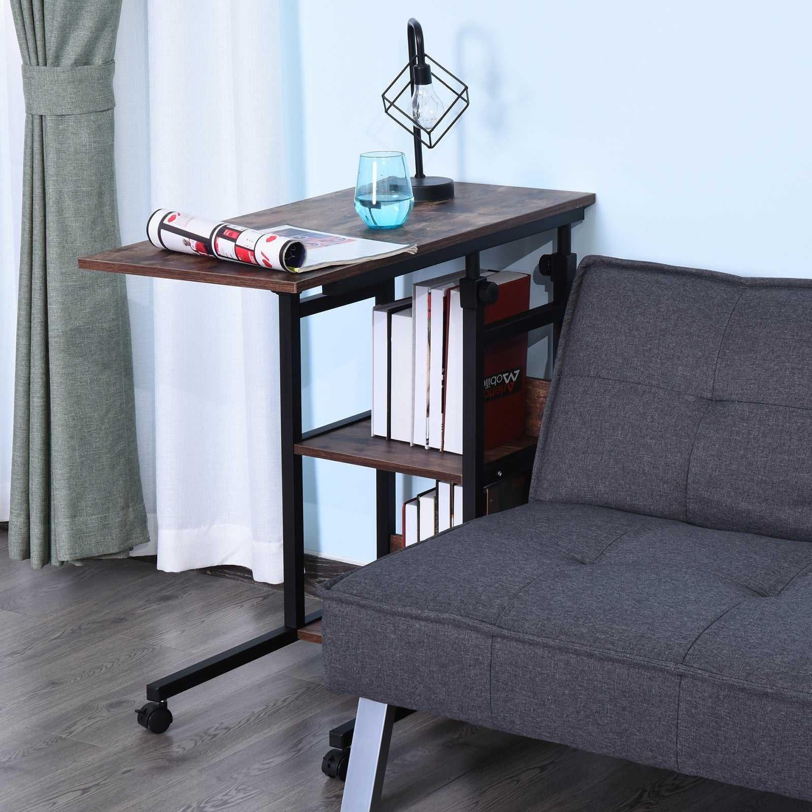 Beistelltisch, höhenverstellbarer Couchtisch 80x40x72-82 cm 2 Ablagen schwarzes Metall