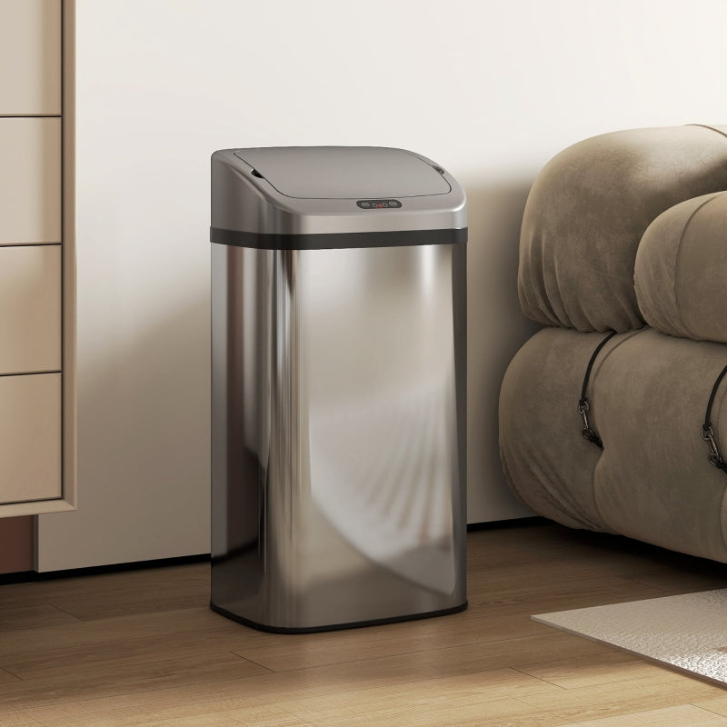 Sensor Trash Can 48L Automatic Closing - Stainless Steel Silver Tone