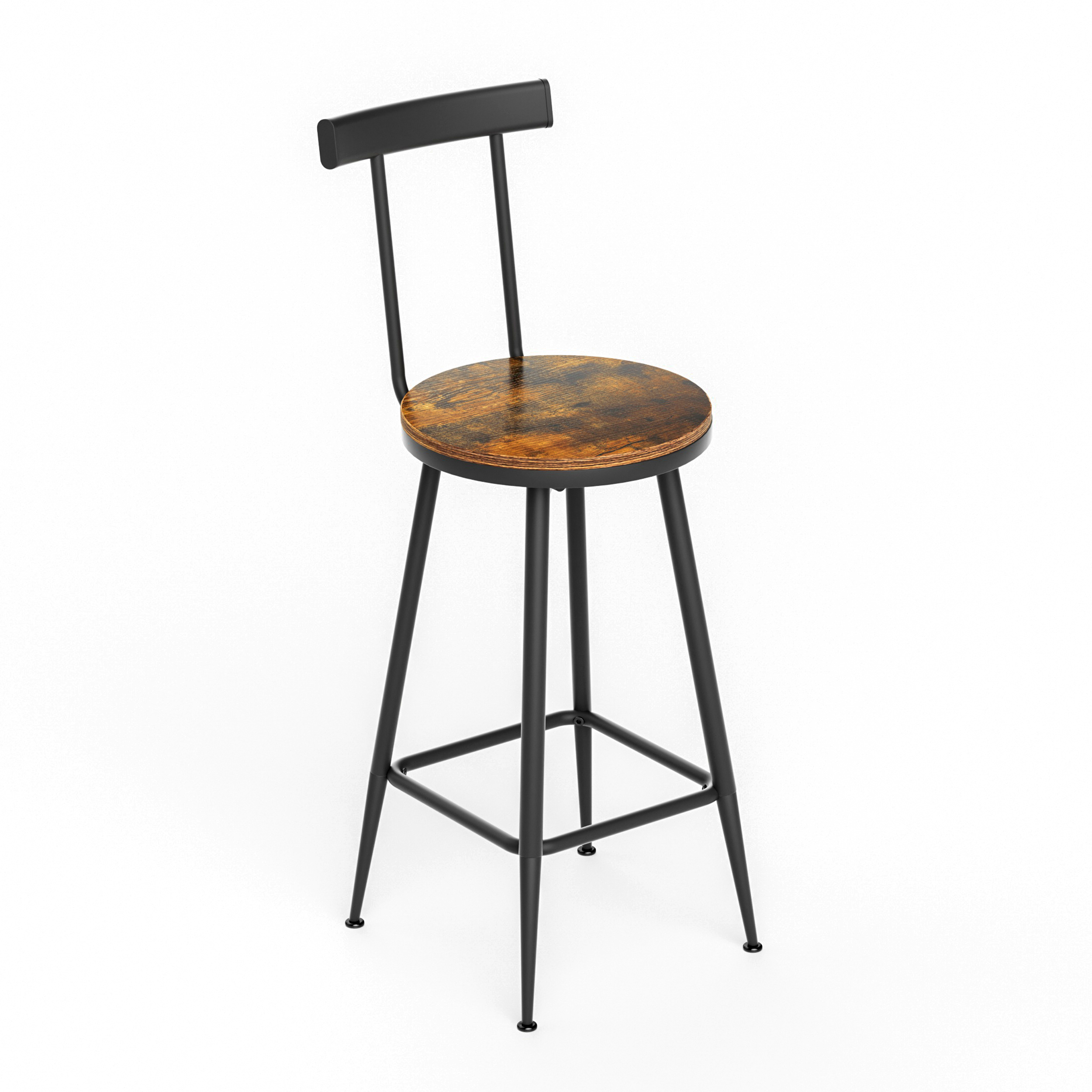 Industrial Bar Table and Stool Set with 2 Chairs and Metal Frame, Rustic Brown