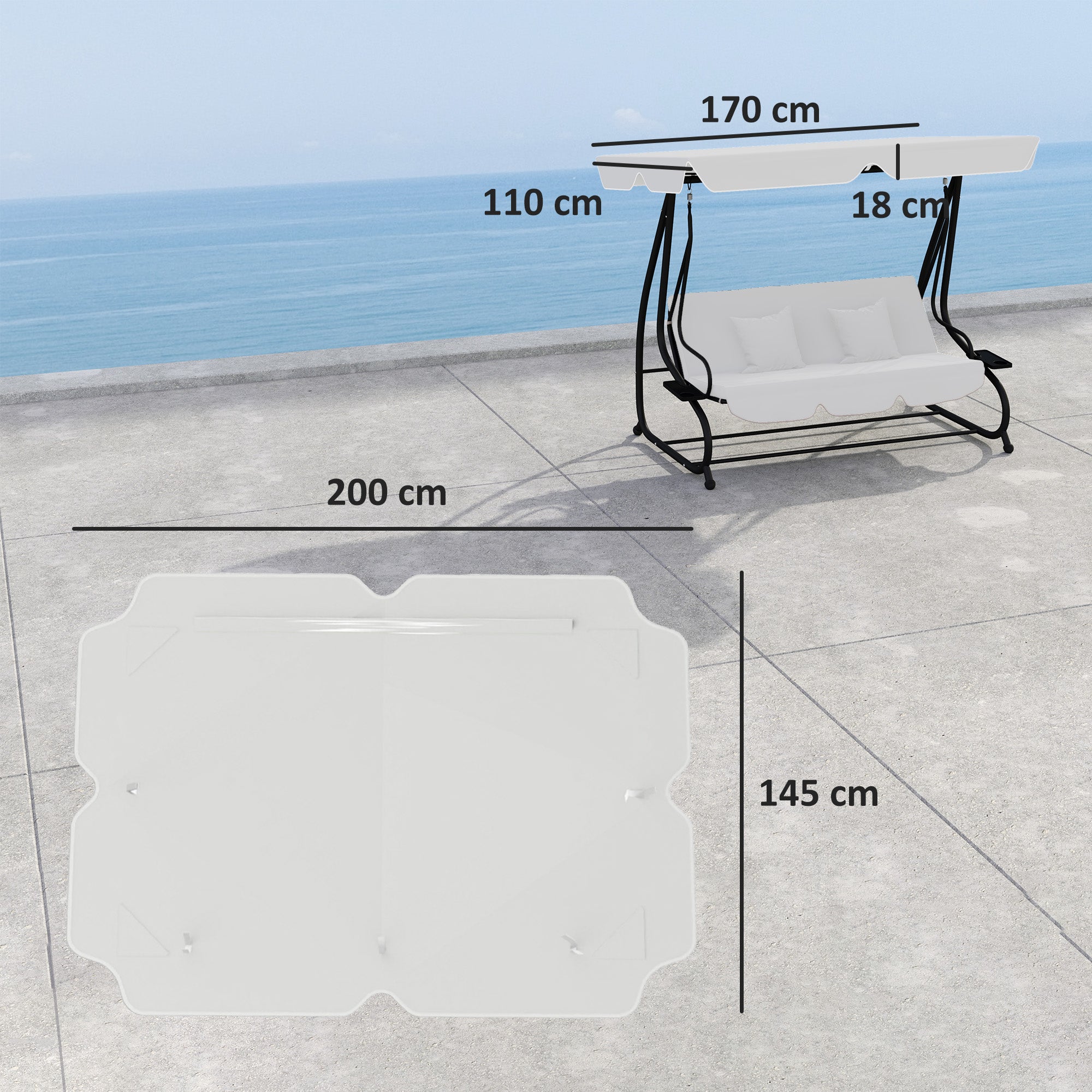 Swing Chair Canopy Replacement 145x200cm Light Grey Polyester