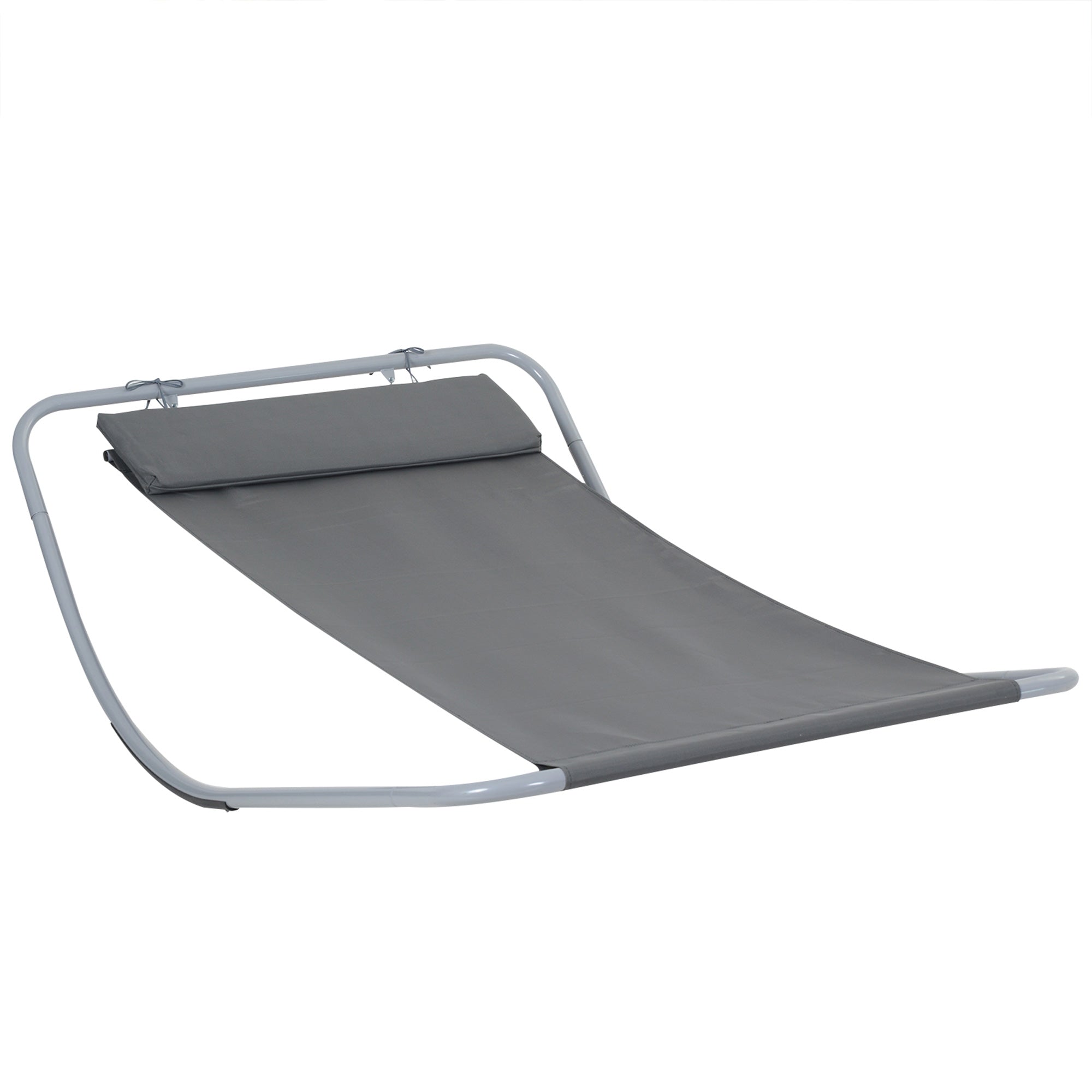 Rocking Sun Lounger, Single Outdoor Sunbed with Headrest Pillows and Metal Frame, Texteline Grey