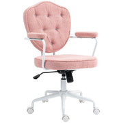 Bürostuhl, ergonomischer Schreibtischstuhl mit Wippfunktion und Drehfunktion, Pinker Teddyfleece