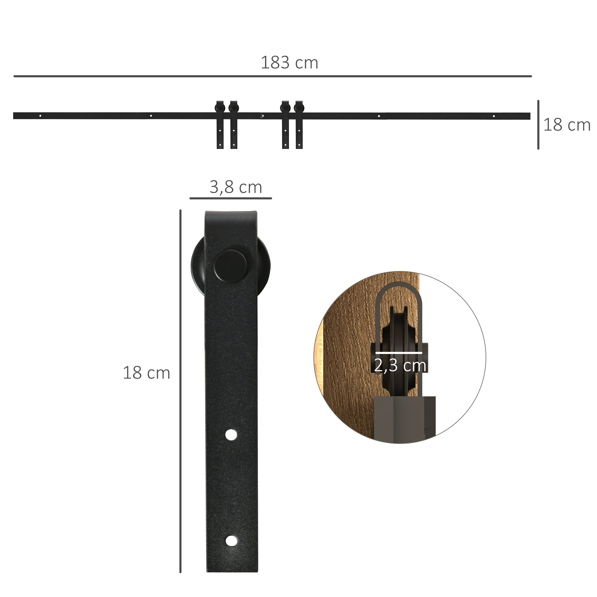 Sliding Door System, Double Wooden Doors, Carbon Steel, Black