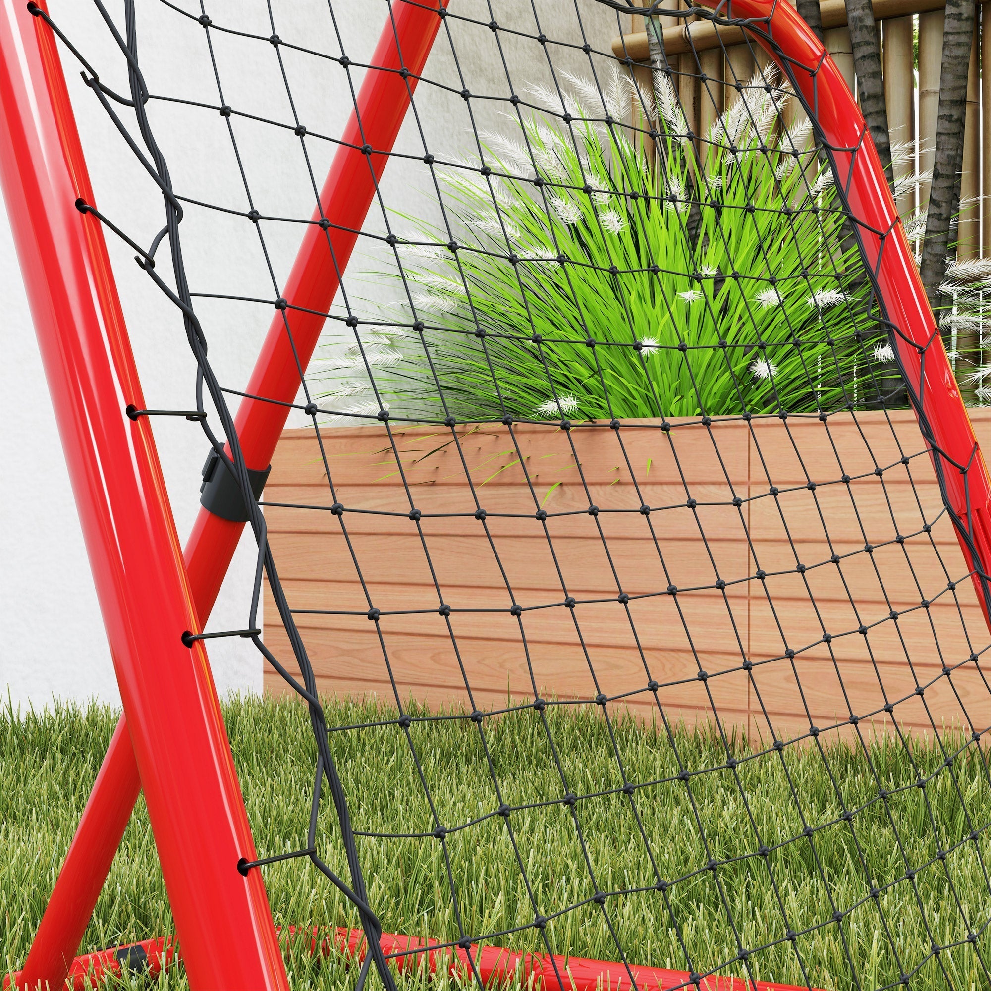 rebounder for soccer, foldable 63 x 63 cm adjustable goal kicker, metal red