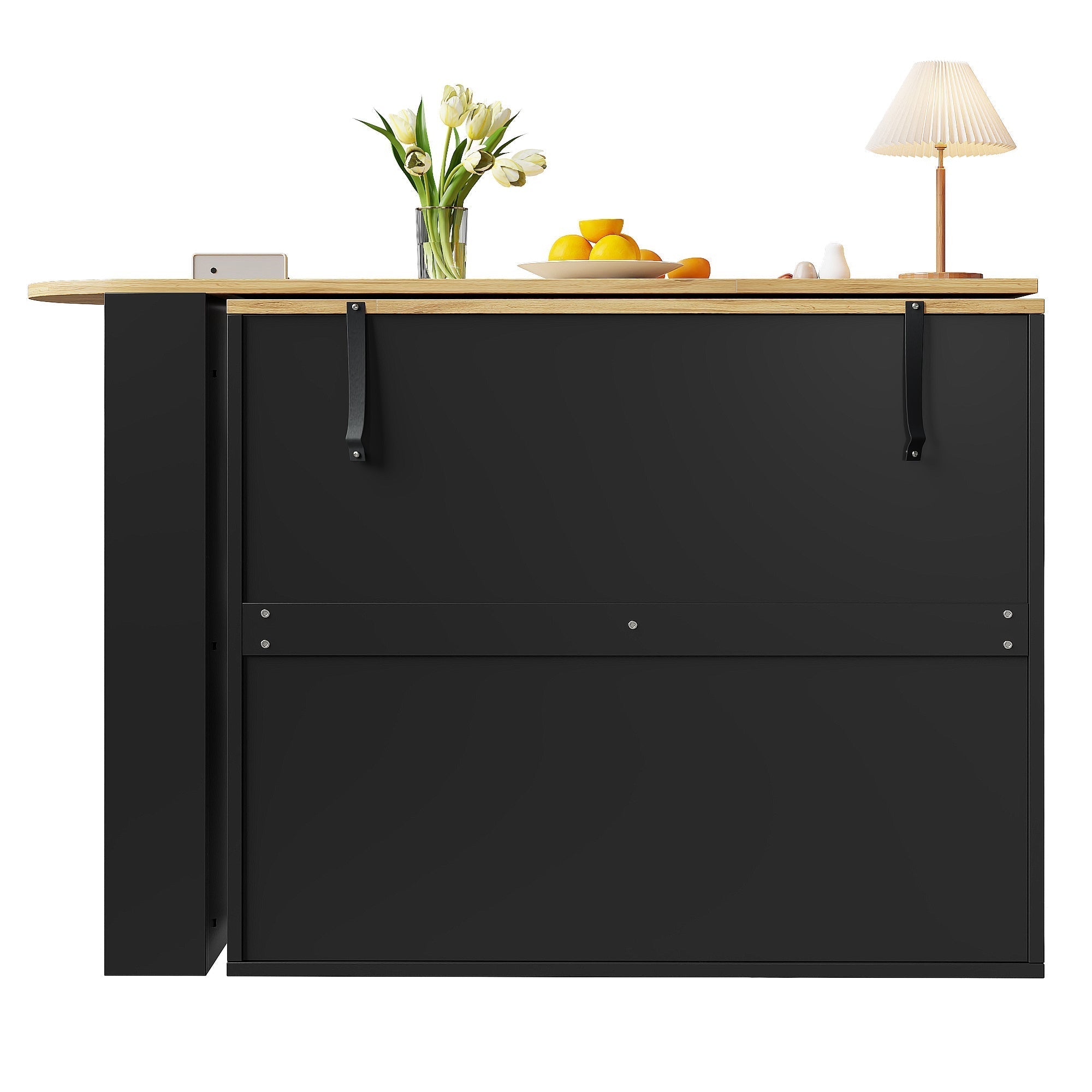 Extendable Bar Table 360° Rotating Storage - Wood Grain