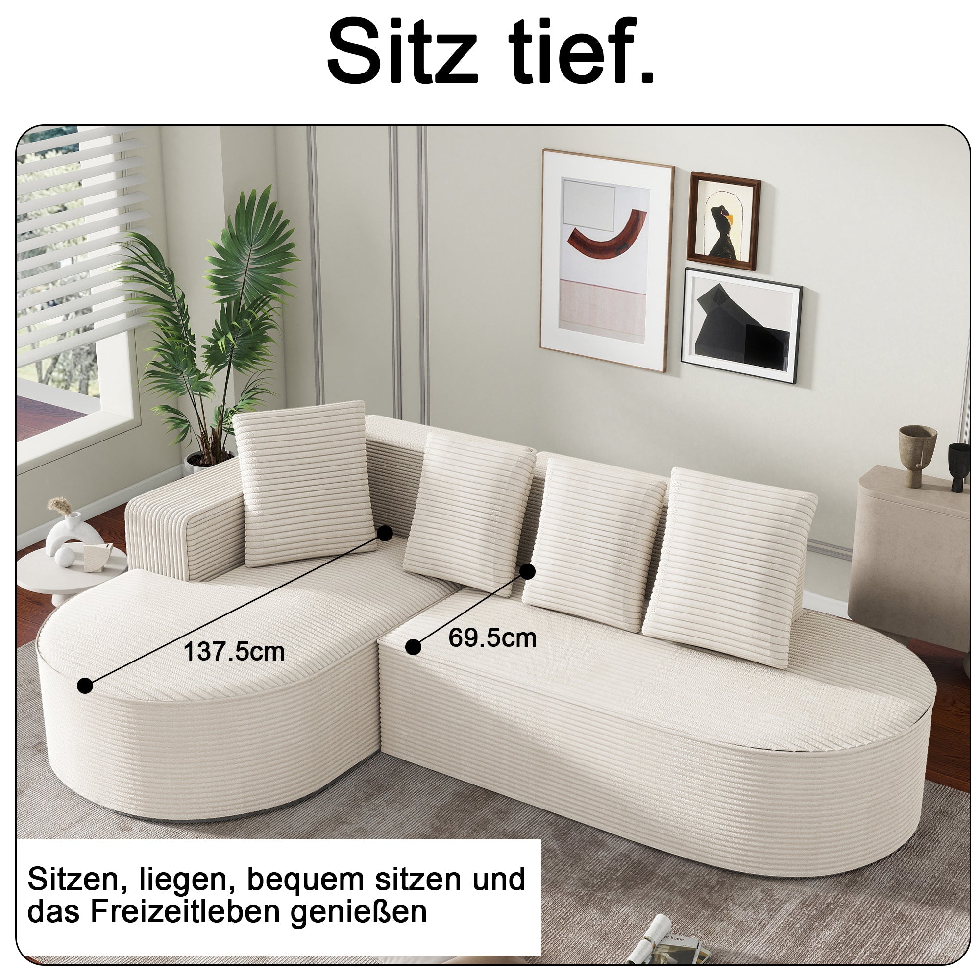 Modular Sofa L-Shaped Deep Seats - No Assembly Required