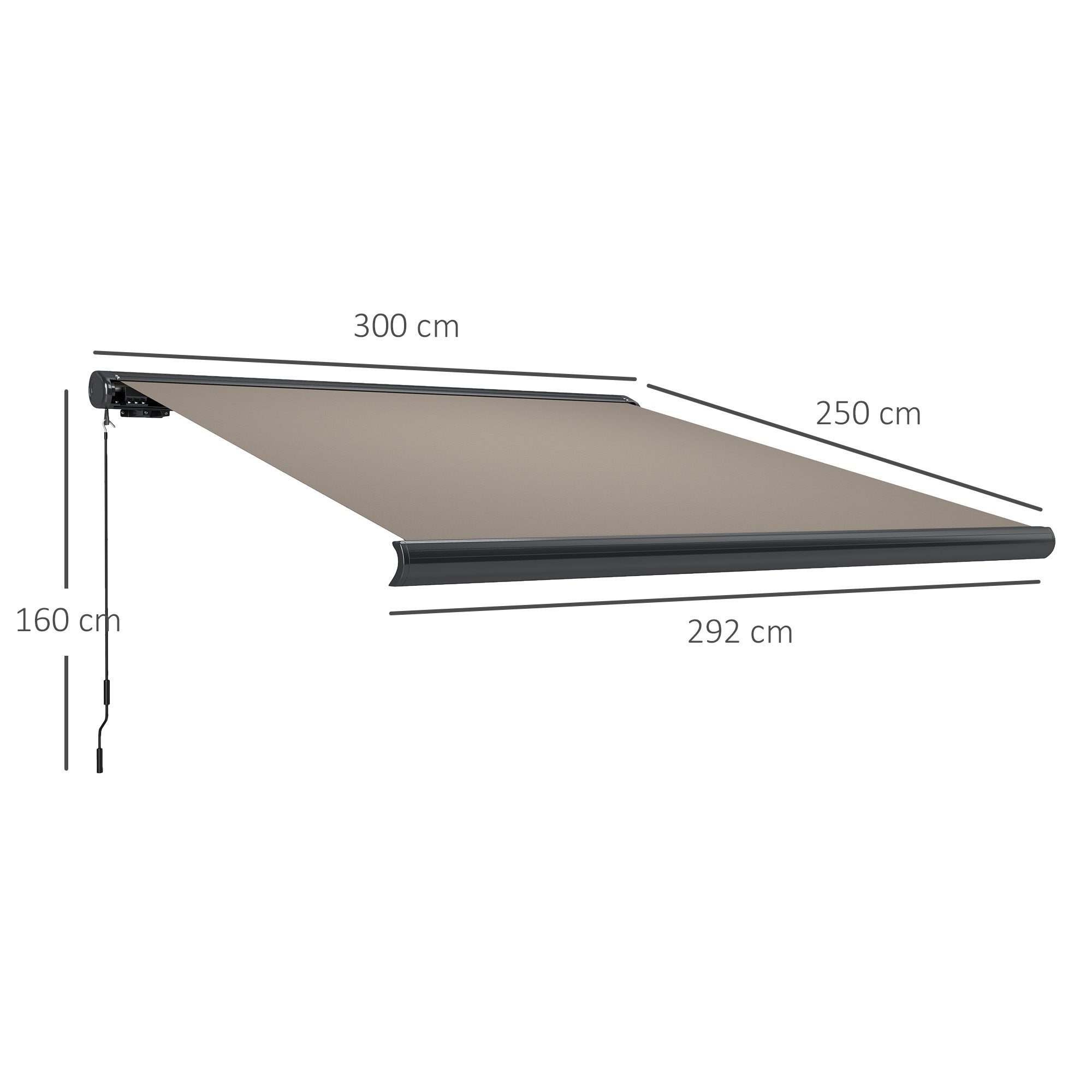 3 x 2.5 m Electric Awning, Remote Controlled Retractable UV50+ Sun Shade, Light Grey Polyester