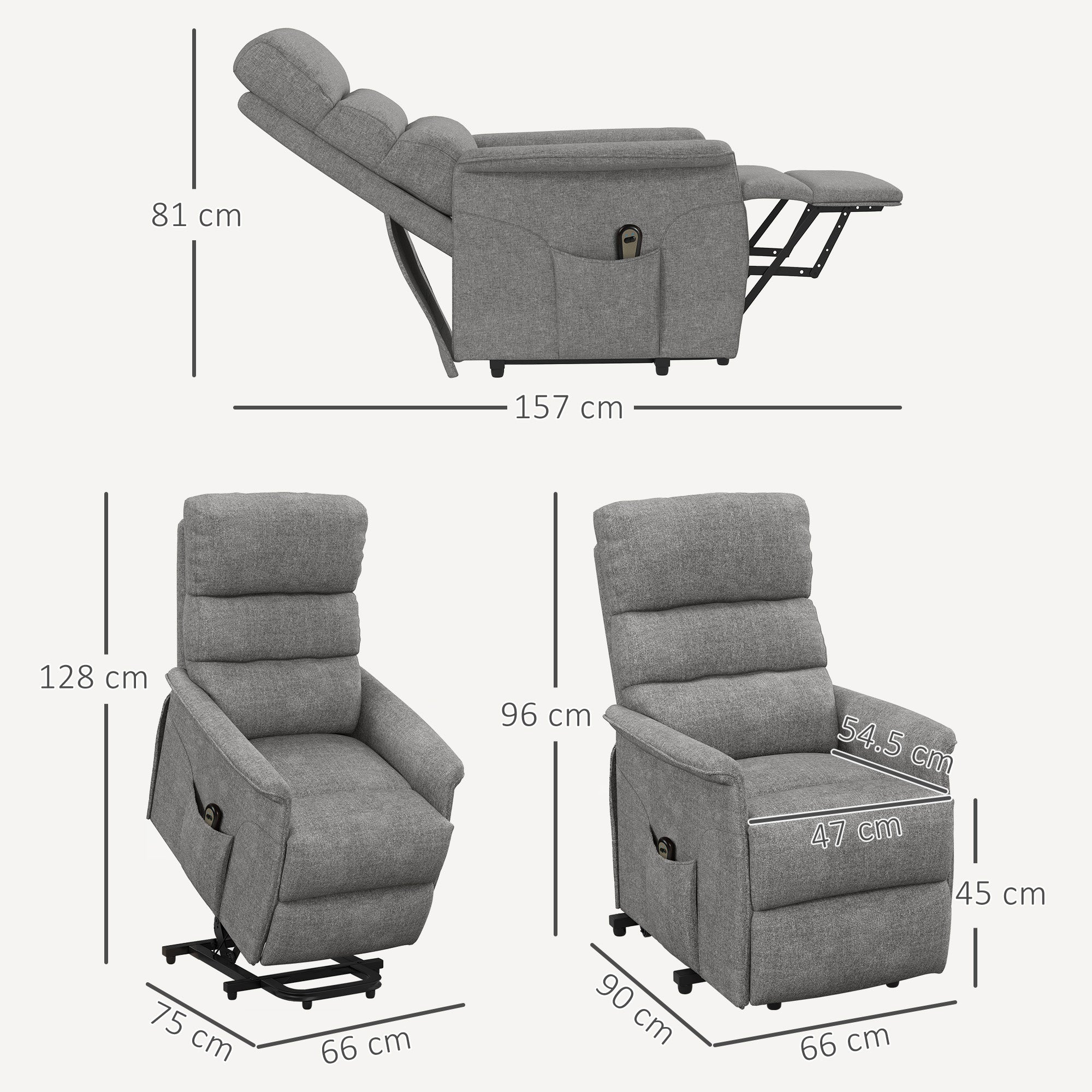Electric TV Recliner Lift & Lying Function Side Pocket Remote, Linen-Look