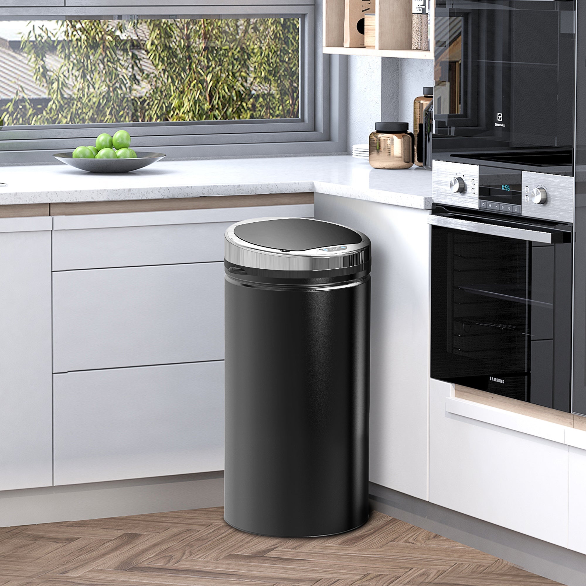 Sensor Trash Can 42L, Electric Automatic Waste Bin, Steel Black