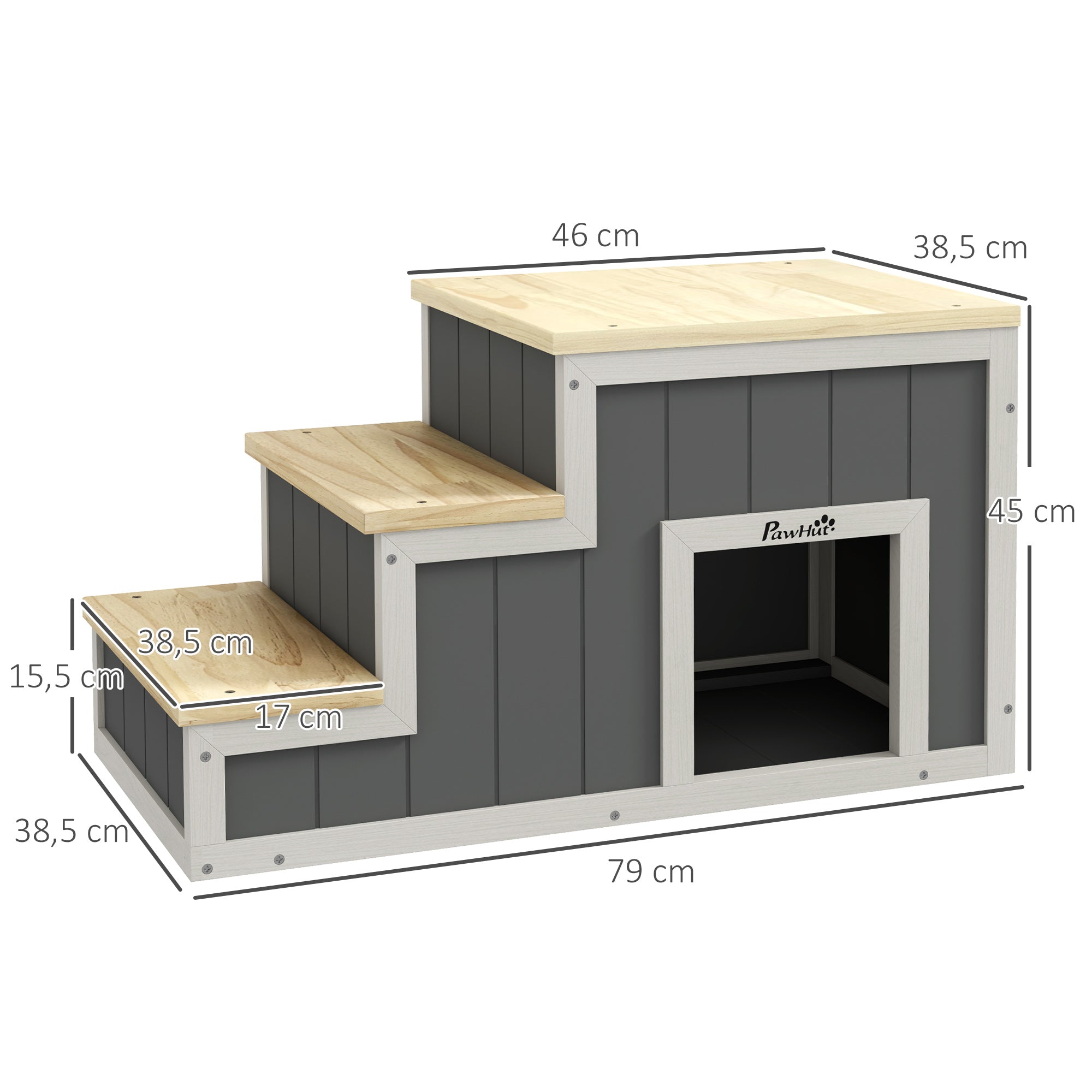 Haustiertreppe 2-in-1 Höhle 3 Stufen Rampe, Holz