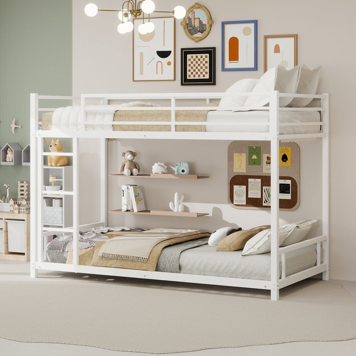 Metal Bunk Bed Twin Single Heavy Stable Low Noise Safety Railing, Metal