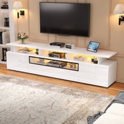 TV Cabinet, 180x38x45cm High-Gloss with 2 Cabinets, 1 Drawer, LED, for 75-inch TVs