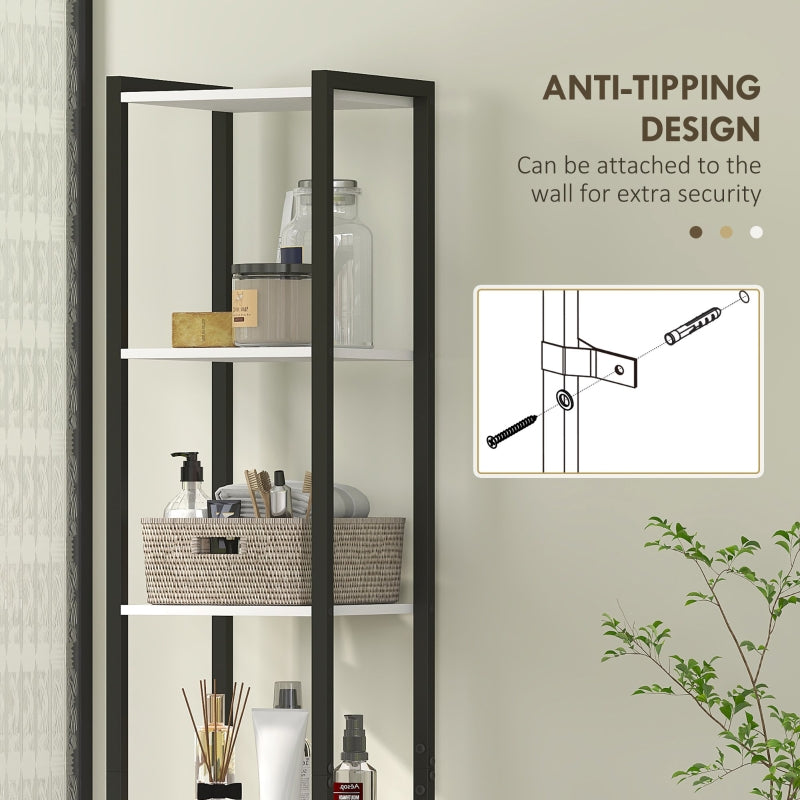 Tall Bathroom Cabinet, 3-Shelf Slim Storage Adjustable, White/Walnut