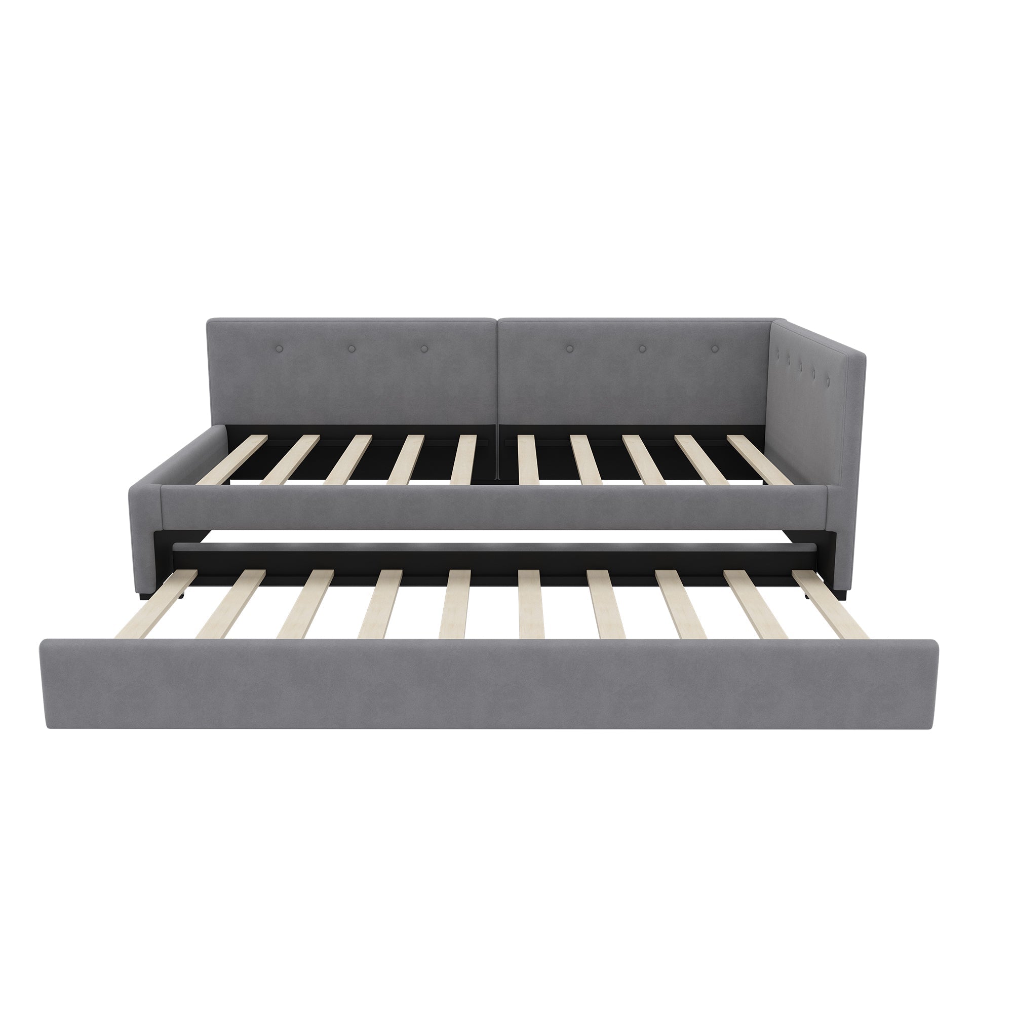 Daybed with Rollaway Bed, 90x200cm Single Sofa Bed and Lattenrost, Grey Velvet