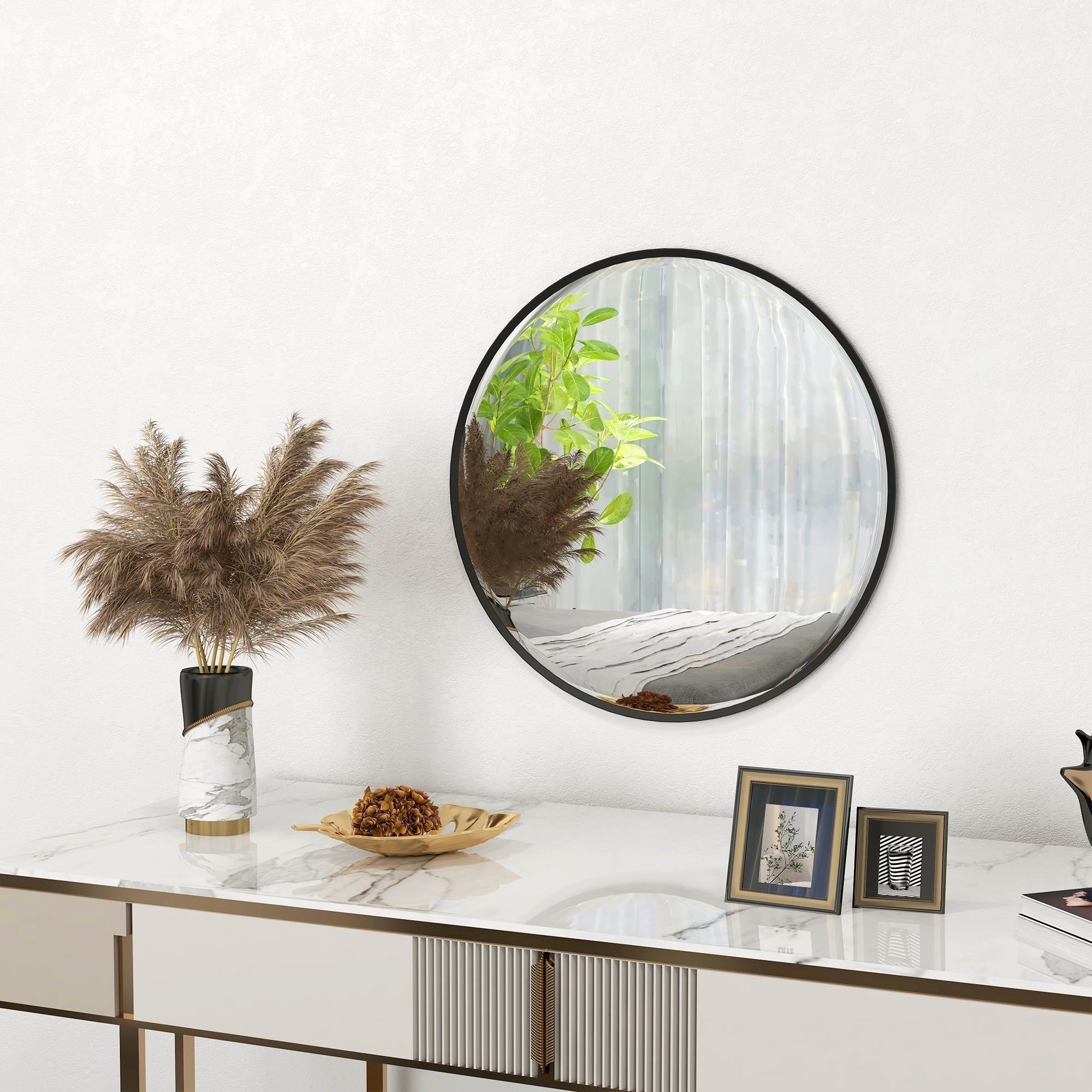 Wall Mirror, Round Bathroom 60x60cm, Black Aluminum