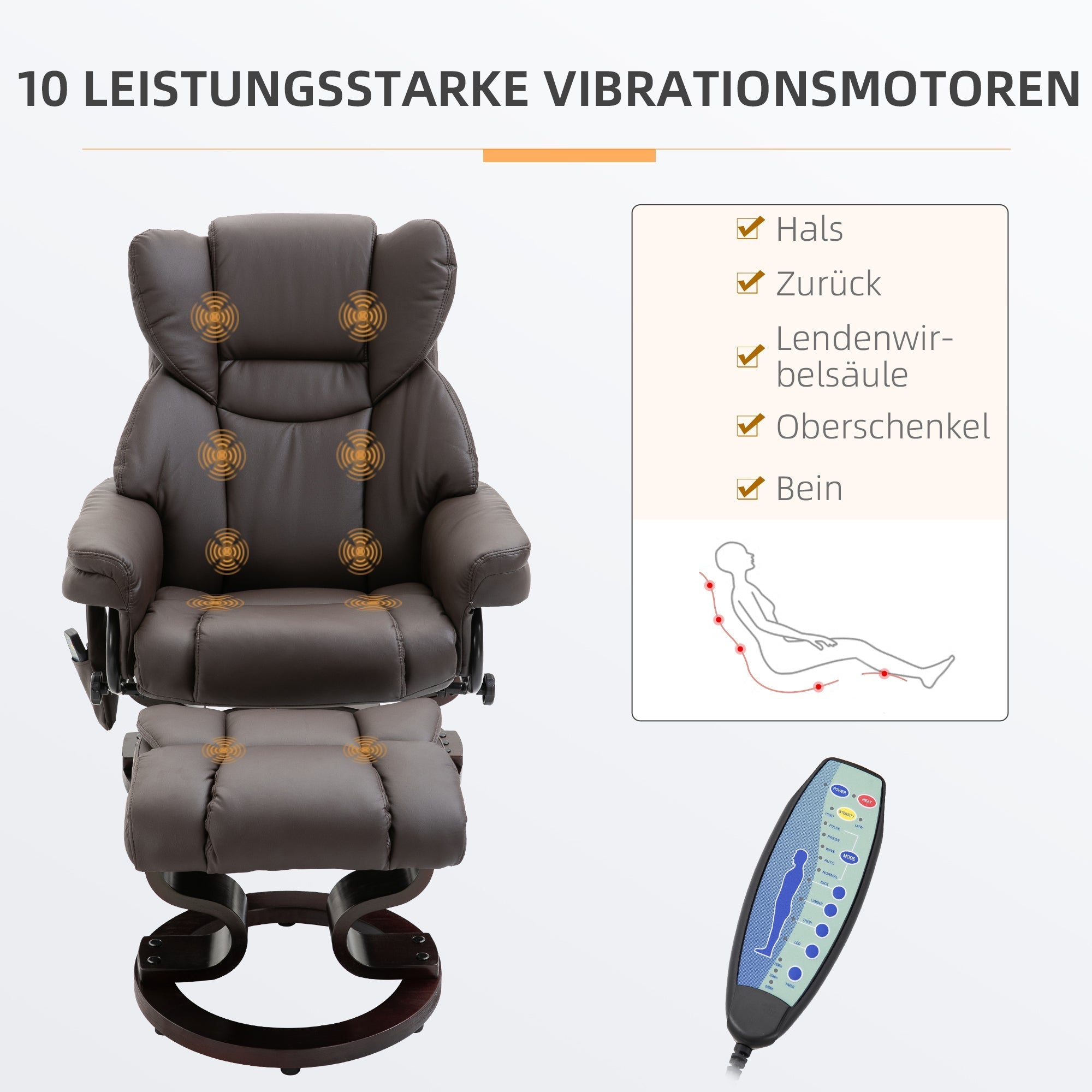 Recliner Massage Chair with Footstool, Reclining Function, Faux Leather Brown