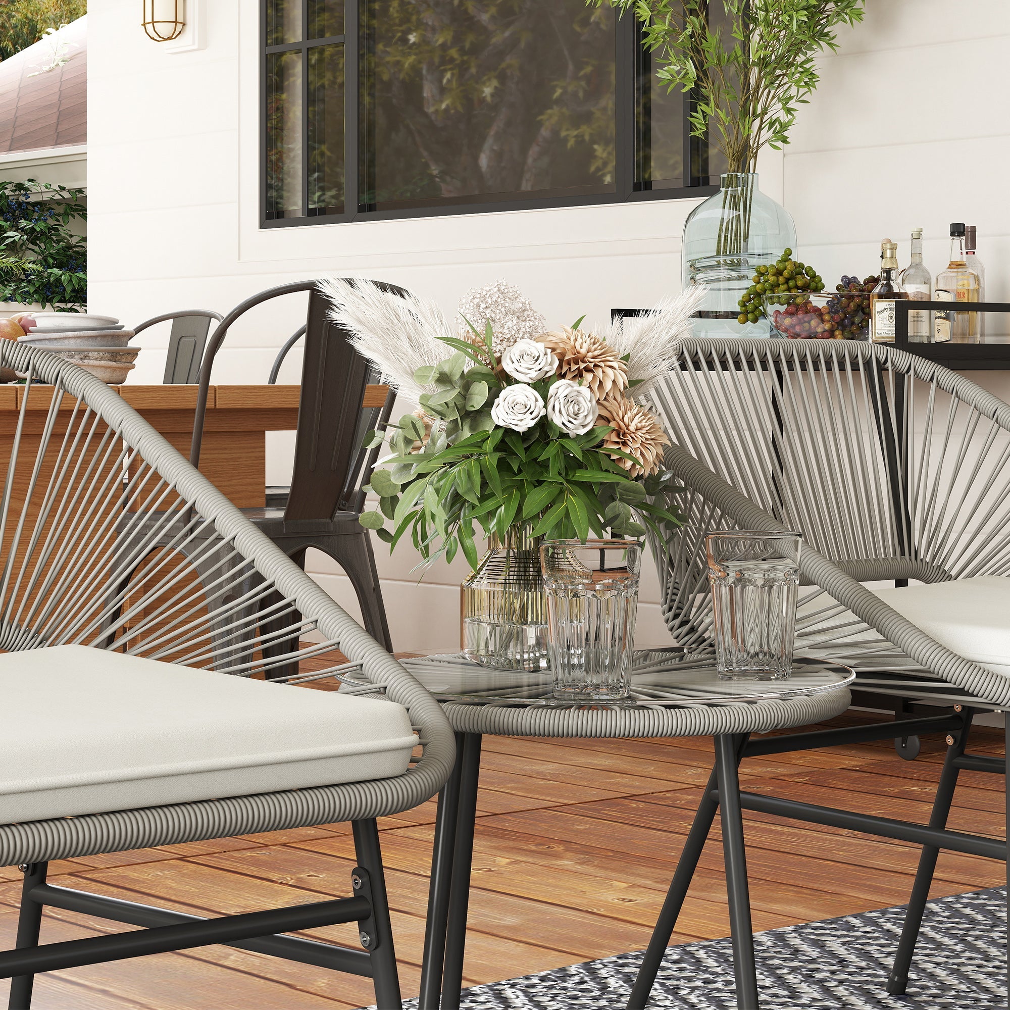 Polyrattan Garden Furniture Set for 2, 3-Piece with Chairs and Side Table, Dark Gray