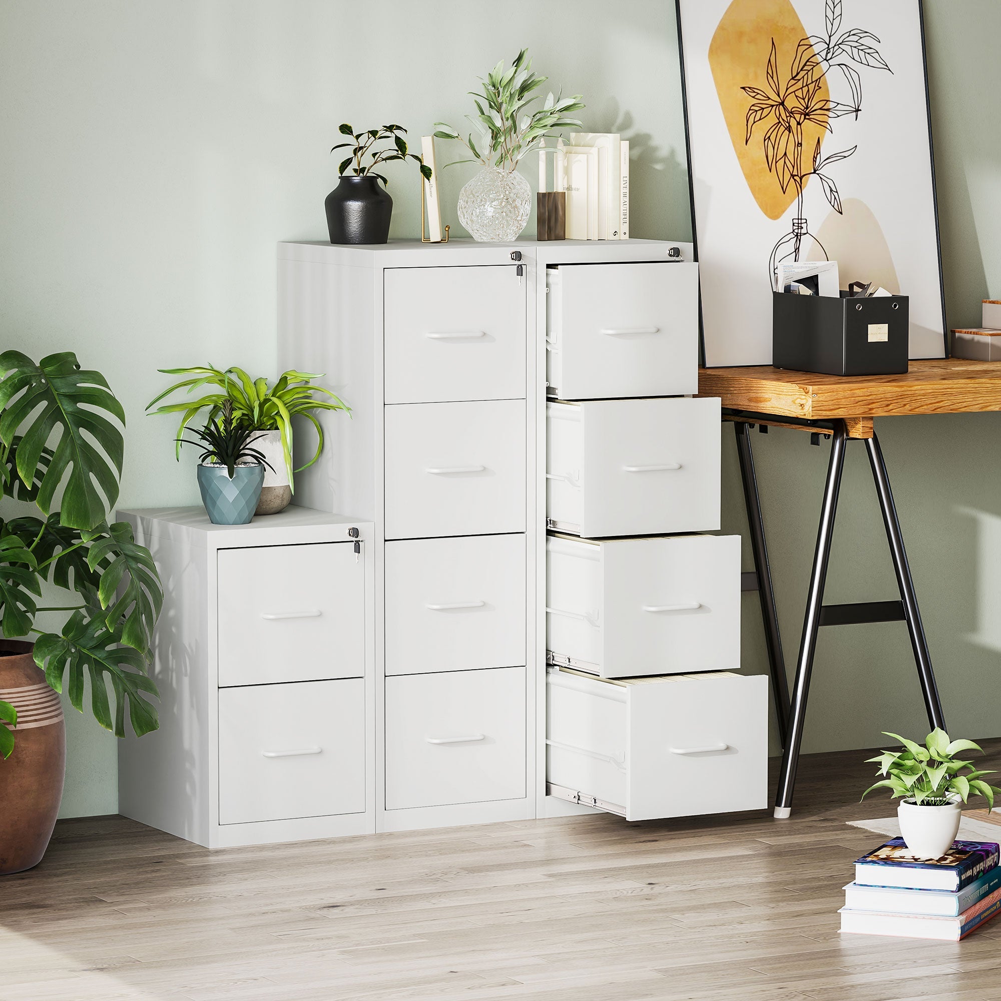 Four-Drawer Filing Cabinet Modern Steel White