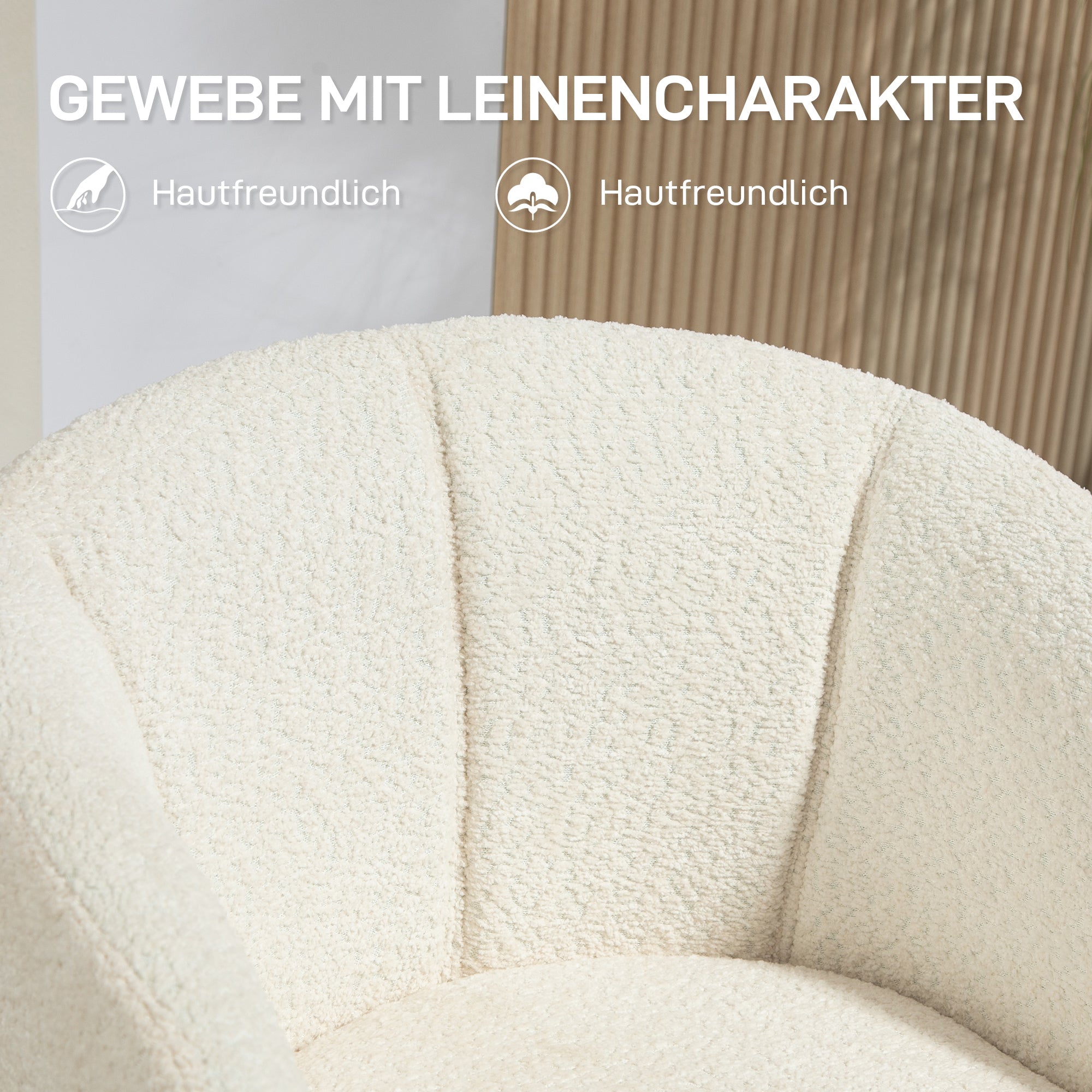 Armchair Lounge Chair, 360° Swivel with Armrests & Metal Legs, Linen Look Cream White