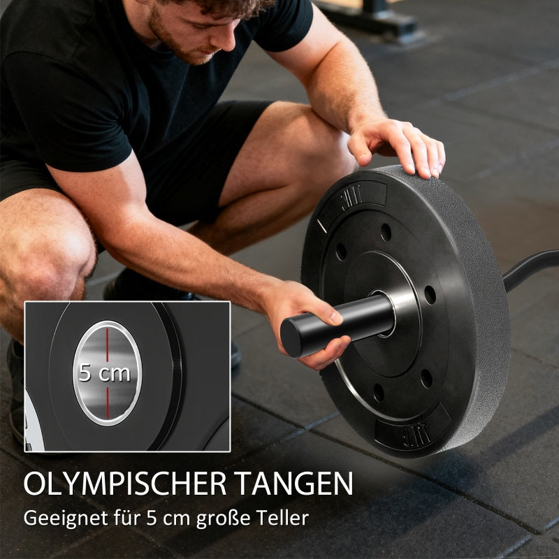 Olympic Barbell with 5 cm Sleeves and 100 kg Load Capacity, Black Steel