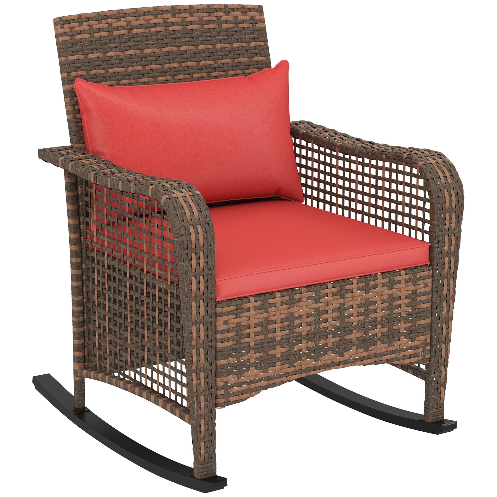 Rattan Rocking Chair Outdoor with Curved Base & Steel Frame, Red