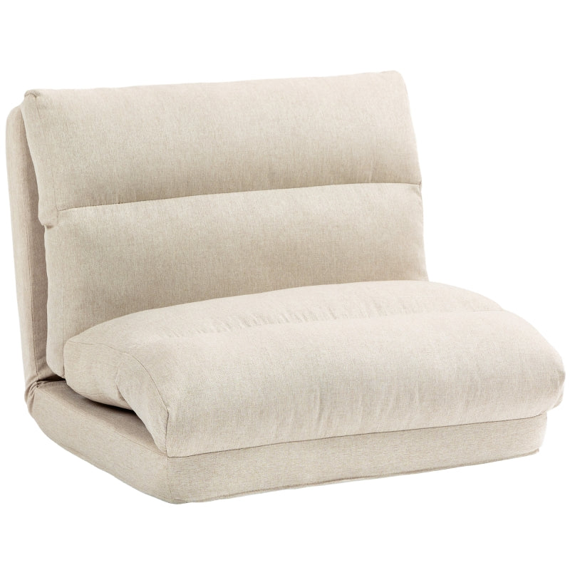 Folding Floor Chair, 6-Level Adjustable, Thick Padding, Bed Function, Beige Linen