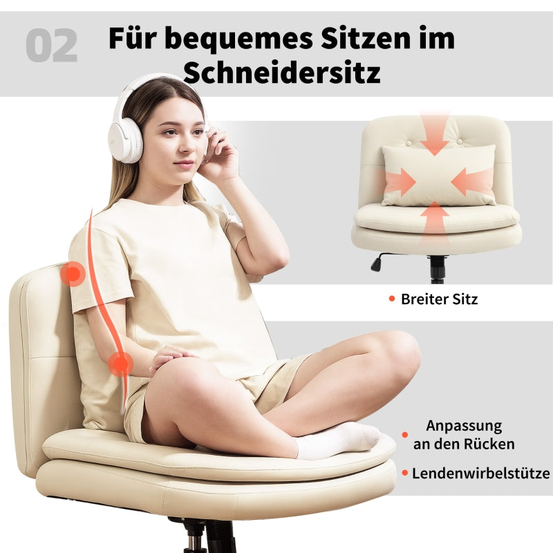 Bürostuhl ohne Armlehnen, extra Polsterung, höhenverstellbar, rollbar, Kunstleder, Beige