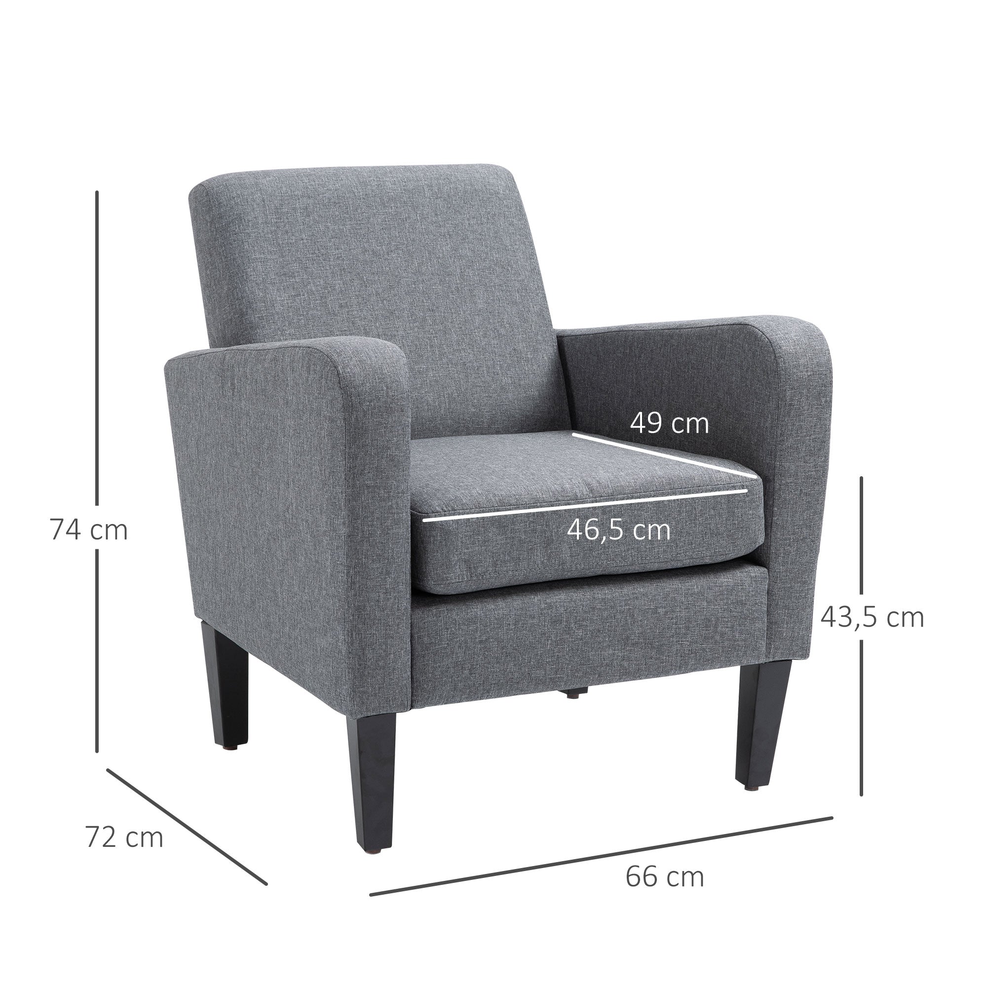 Recliner Chair, Upholstered Wooden Legs, Light Grey Linen Fabric